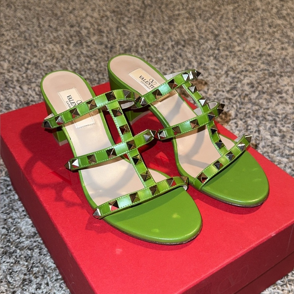 Valentino Rockstud Caged Block-Heel Slide Sandals